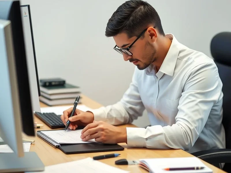 Un employé rédigeant un Department Report à son bureau
