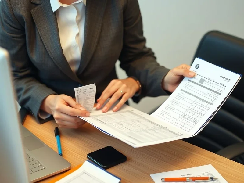 Une personne remplissant un formulaire d’Expense Report avec des reçus à proximité