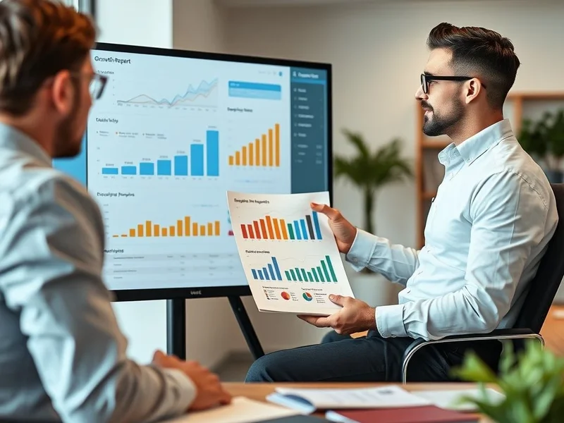 Um analista apresentando um gráfico de Growth Report