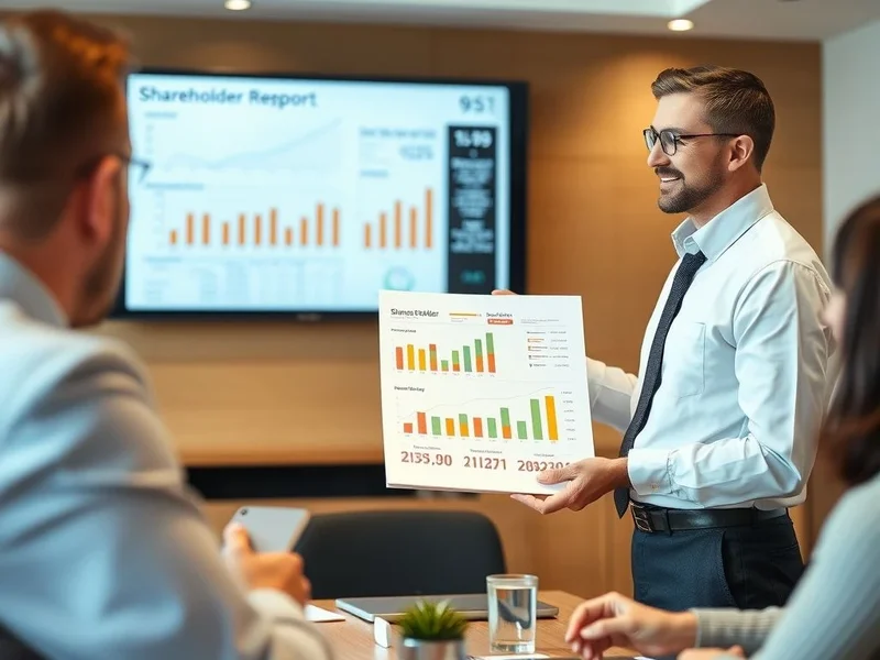 A professional presenting a Shareholder Report in a meeting