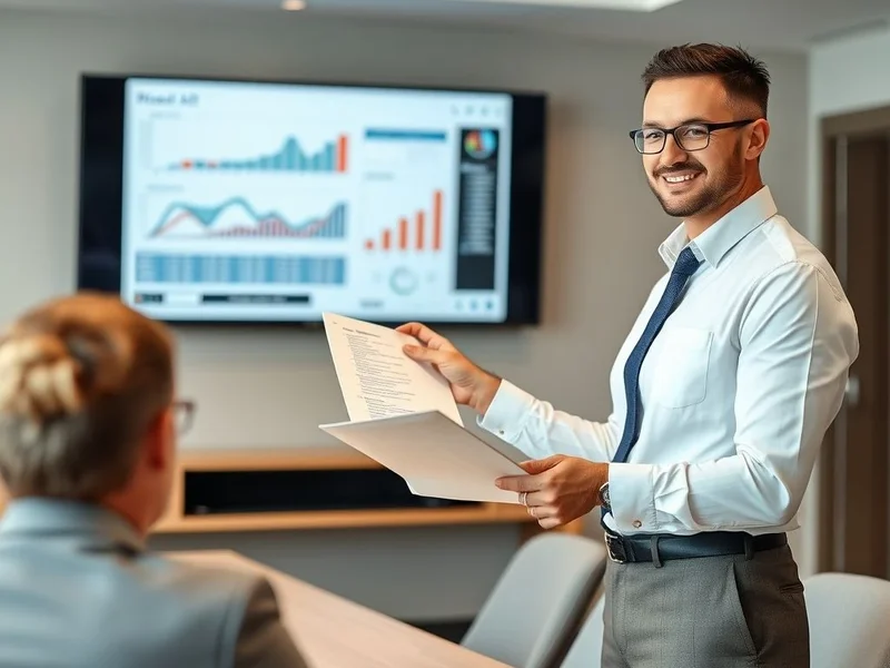 Una persona profesional presentando un Shareholder Report en una reunión