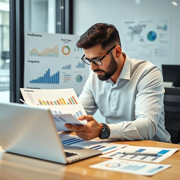 Imagen de una persona analizando gráficos y tablas para un Productivity Report