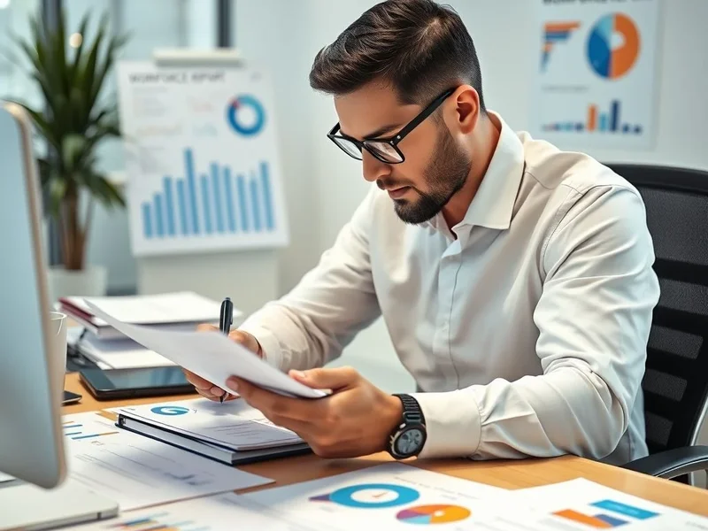 A professional analyzing a Workforce Report chart on a computer
