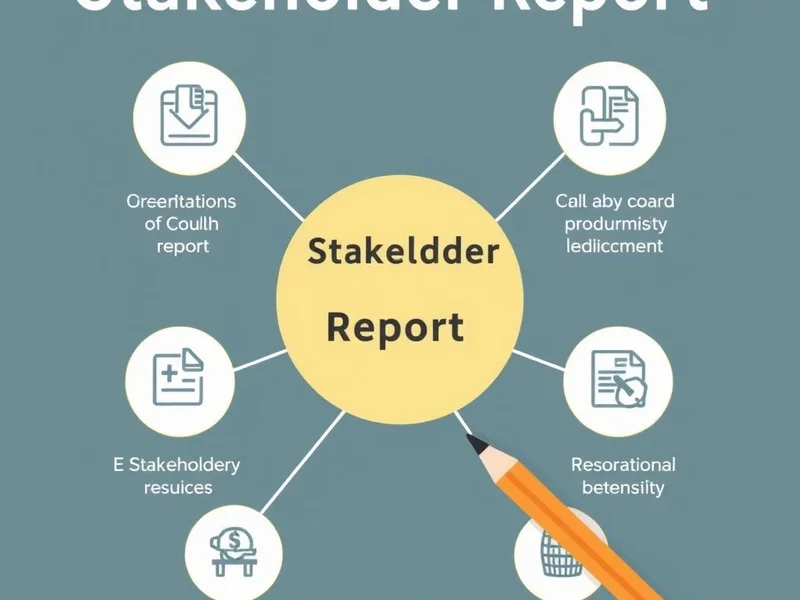 Un gráfico y un bolígrafo que muestran los elementos clave de un Stakeholder Report