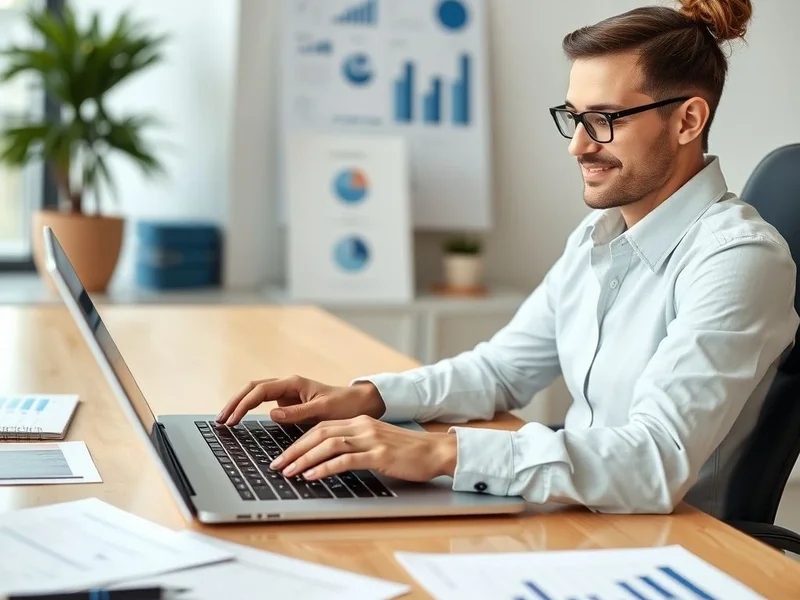 Un profesional escribiendo un Project Status Report en una laptop