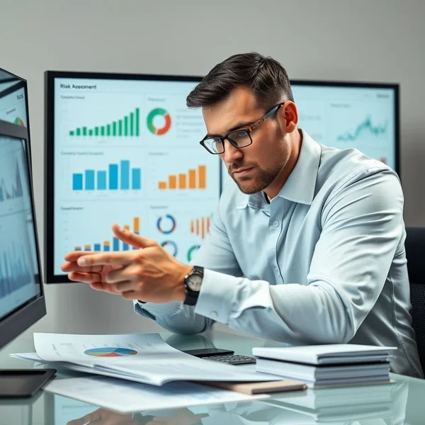 Um profissional analisando gráficos para um Business Risk Report