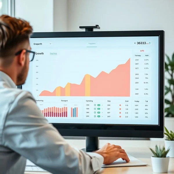 Ein Analyst präsentiert ein Growth Report-Diagramm