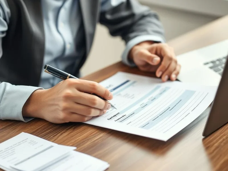 Een persoon die een Expense Report formulier invult met bonnetjes ernaast