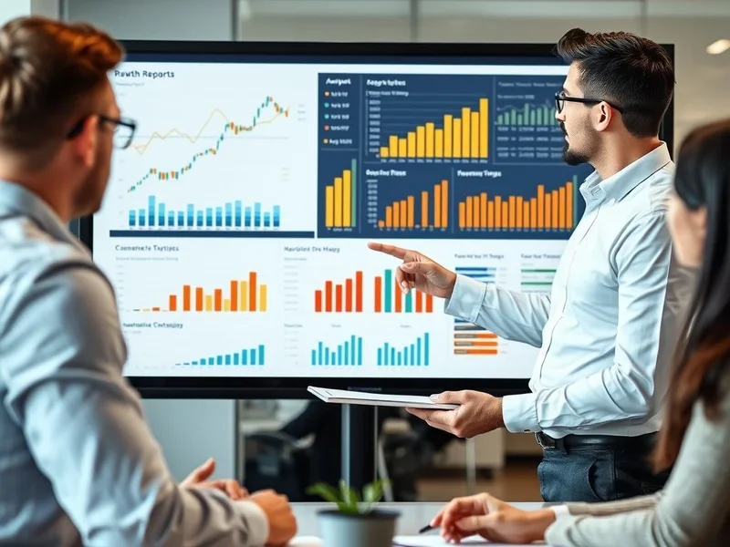 Een analist die een Growth Report-diagram presenteert