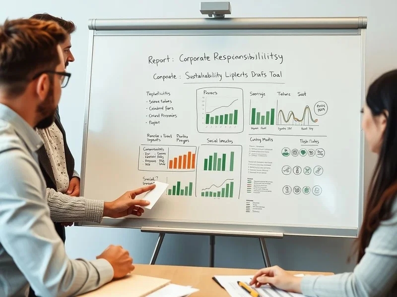 Команда сотрудников обсуждает Corporate Responsibility Report у доски