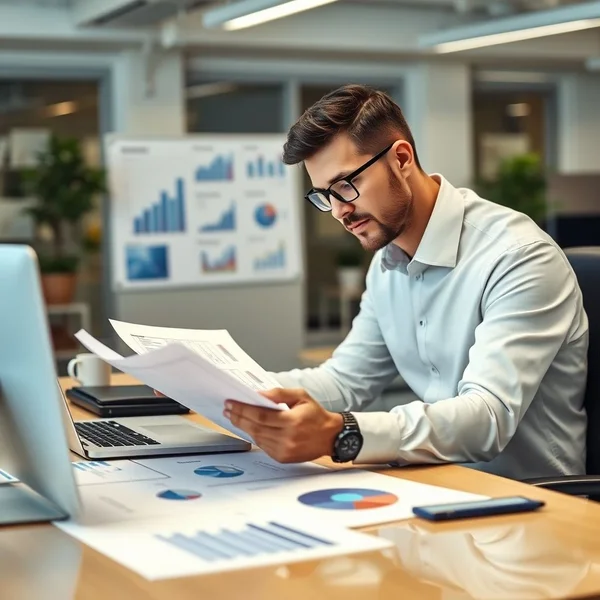 An employee writing a Department Report at their desk