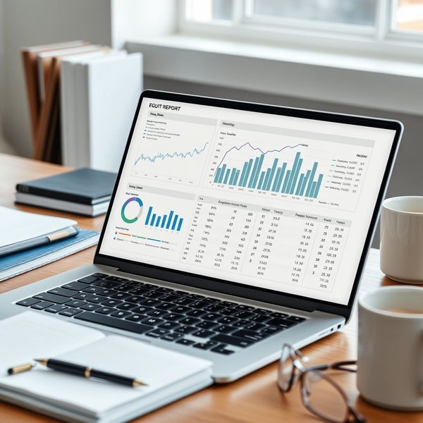 Изображение, показывающее профессиональный Equity Report на рабочем столе