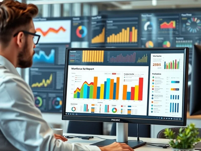 Профессионал анализирует диаграмму Workforce Report на компьютере