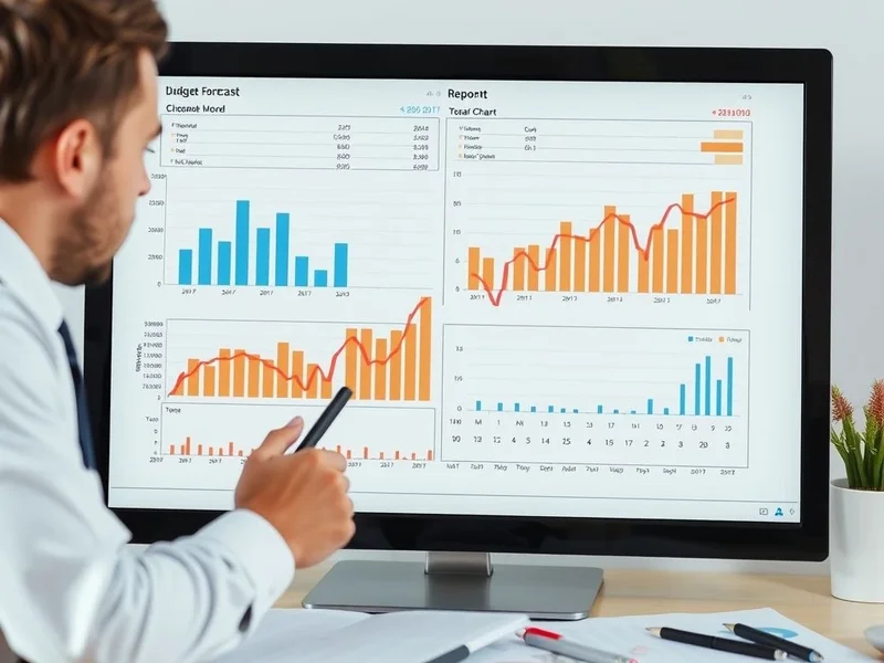 Seorang profesional menganalisis grafik untuk Budget Forecast Report