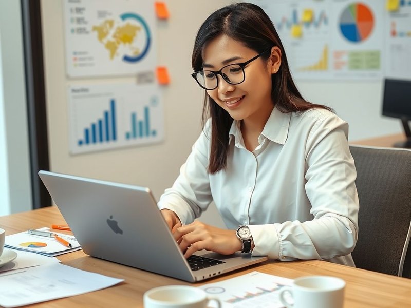 A professional writing a Project Status Report on a laptop