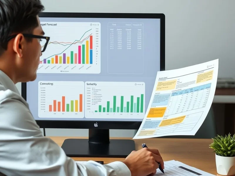 A professional analyzing charts for a Budget Forecast Report