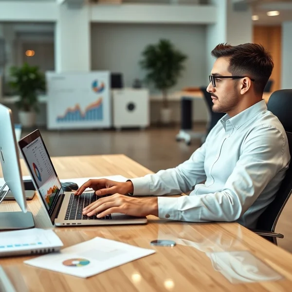 A professional analyzing charts for a Budget Forecast Report