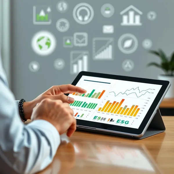 Một chuyên gia đang xem xét biểu đồ và đồ thị cho Sustainability Report