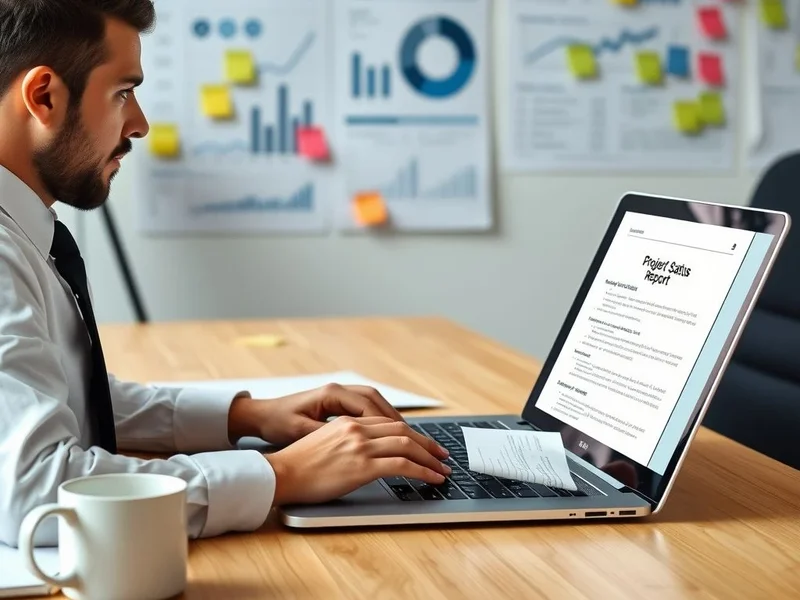 Профессионал пишет Project Status Report на ноутбуке