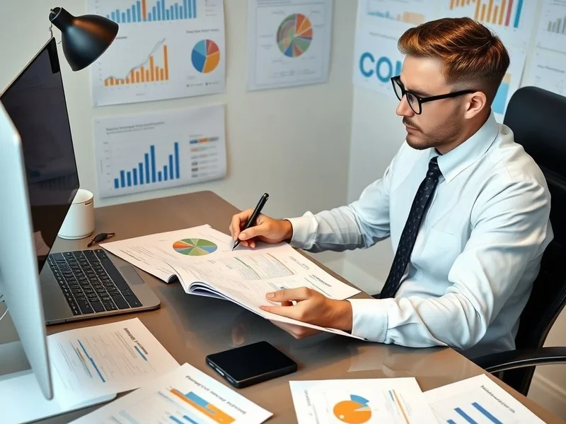 A professional analyzing charts for a Business Risk Report