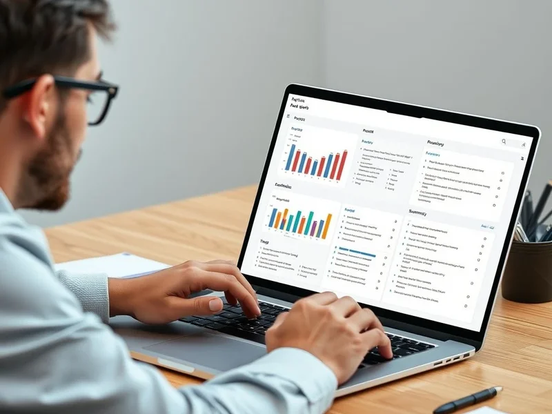 A professional writing a Project Status Report on a laptop