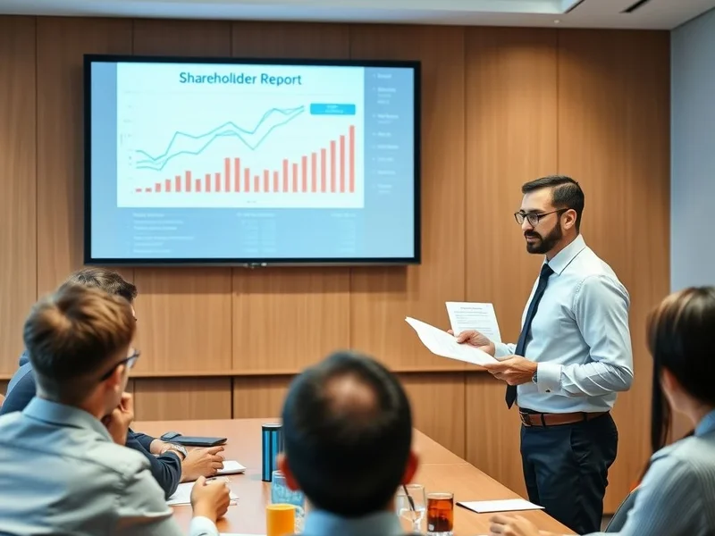 Bir toplantıda Shareholder Report sunan bir profesyonel