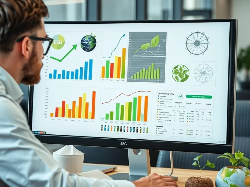 A professional reviewing charts and graphs for a Sustainability Report