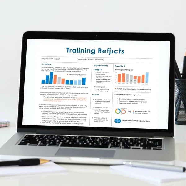 Ein Beispiel für einen professionellen Training Report auf einem Laptop-Bildschirm