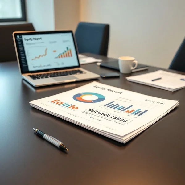 Ein Bild, das einen professionellen Equity Report auf einem Schreibtisch zeigt