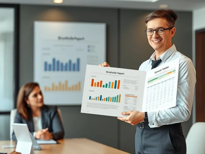 Eine professionelle Person präsentiert einen Shareholder Report in einer Besprechung