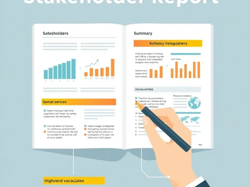 A chart and pen showing the key elements of a Stakeholder Report