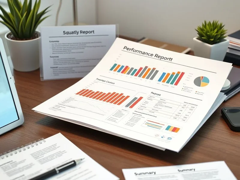Bir masada profesyonel bir Quarterly Performance Report gösteren bir görsel