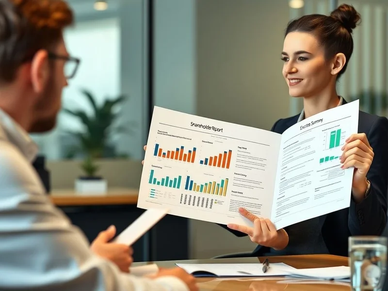 A professional presenting a Shareholder Report in a meeting