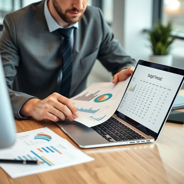 A professional analyzing charts for a Budget Forecast Report
