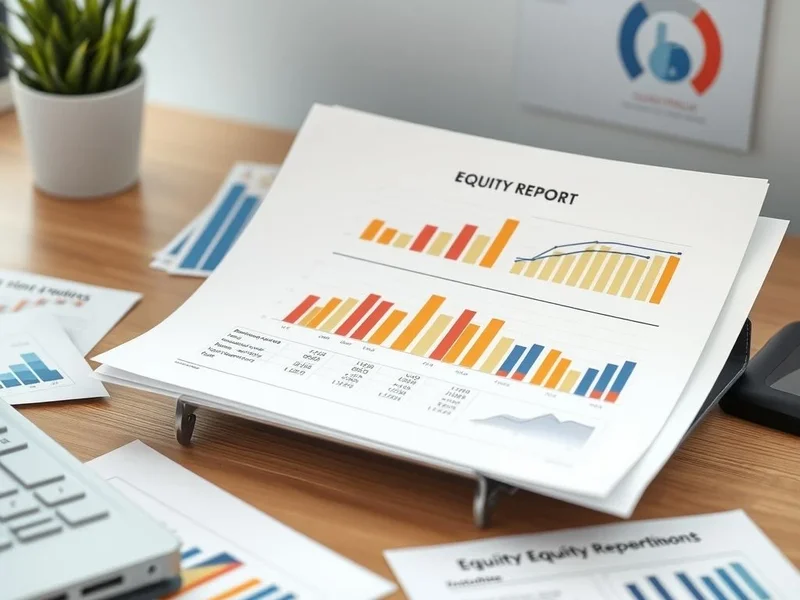 صورة تُظهر تقرير Equity Report احترافي على مكتب