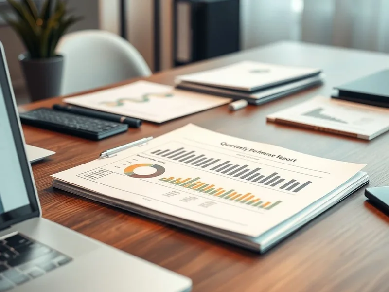 صورة توضح Quarterly Performance Report احترافي على المكتب