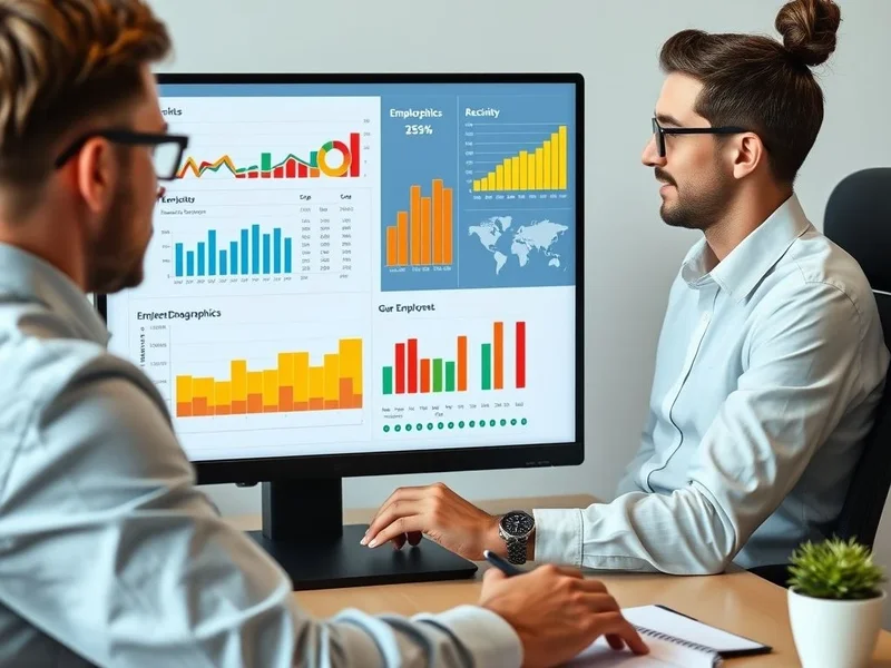 A professional analyzing a Workforce Report chart on a computer