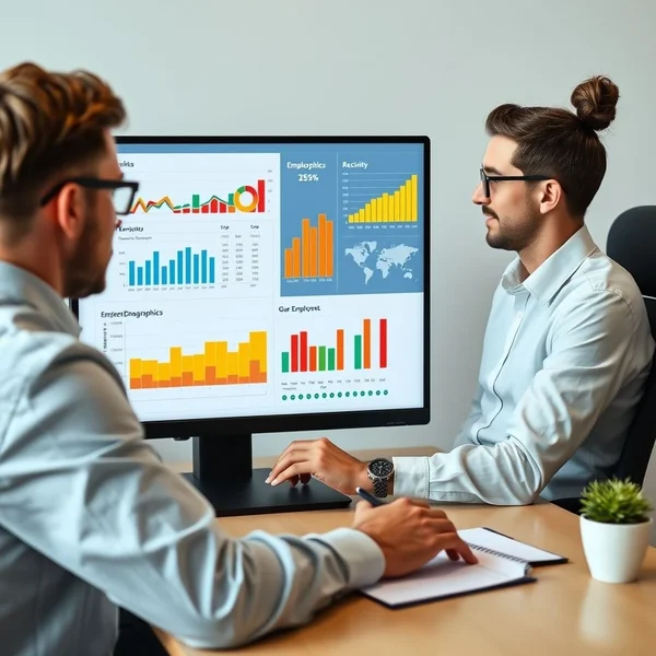 A professional analyzing a Workforce Report chart on a computer