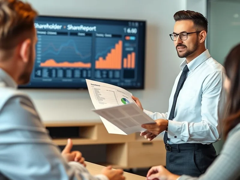 شخص محترف يقدّم تقرير Shareholder Report في اجتماع