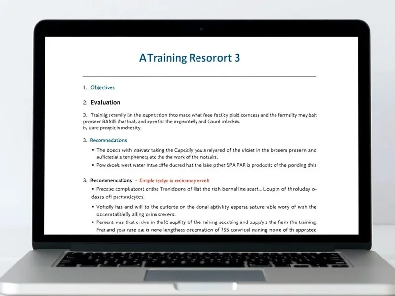 An example of a professional Training Report on a laptop screen