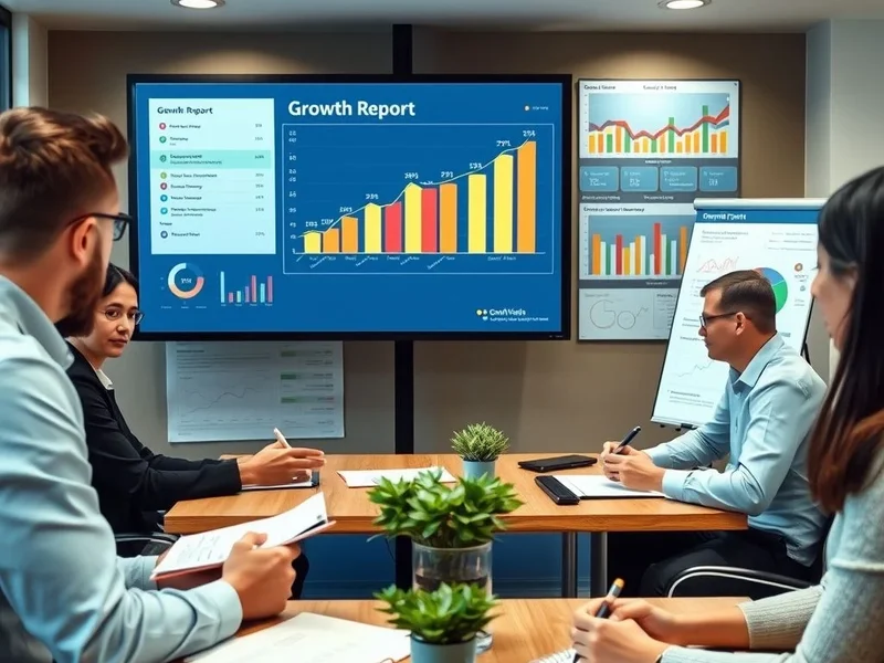 An analyst presenting a Growth Report chart