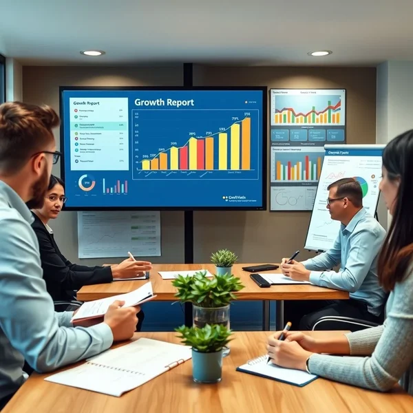 An analyst presenting a Growth Report chart