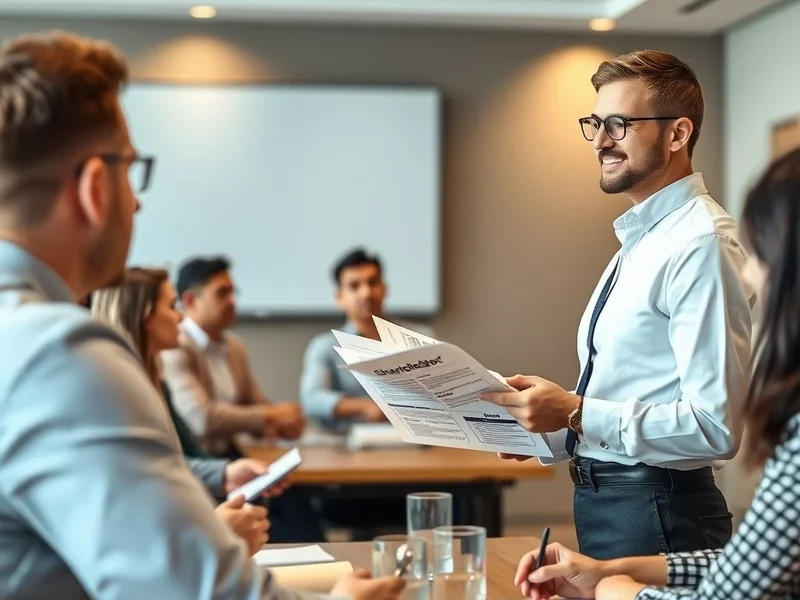 A professional presenting a Shareholder Report in a meeting