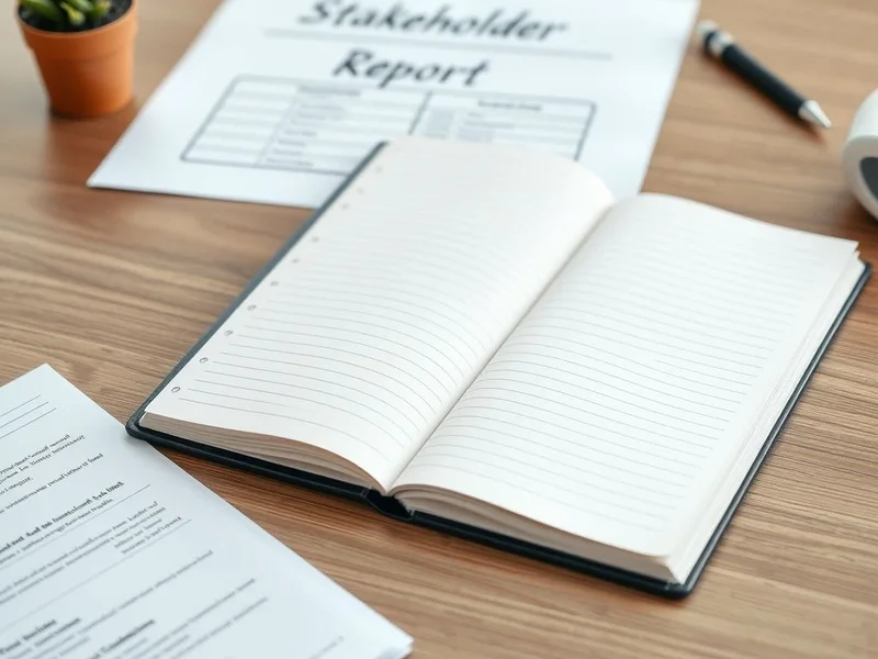 A chart and pen showing the key elements of a Stakeholder Report