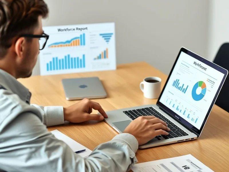 A professional analyzing a Workforce Report chart on a computer