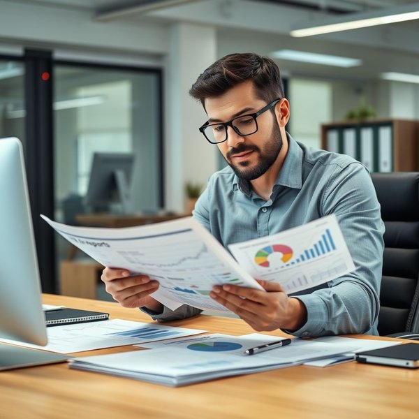 A professional analyzing charts for a Business Risk Report