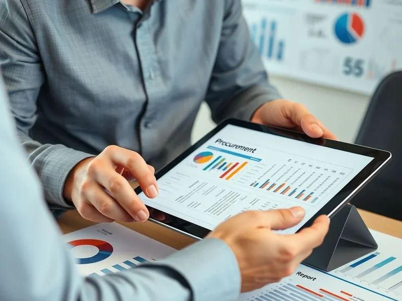 A professional analyzing a Procurement Report on a tablet