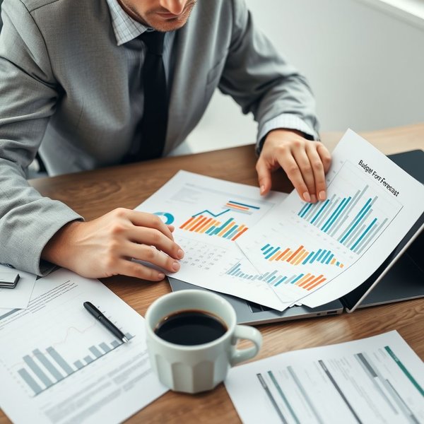 A professional analyzing charts for a Budget Forecast Report