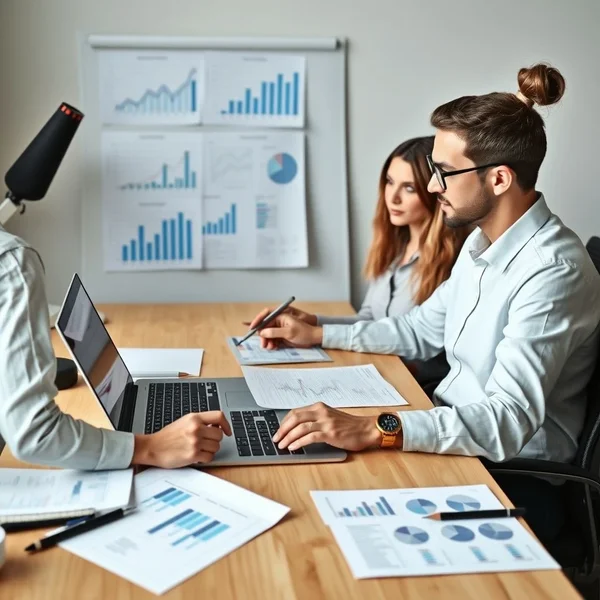 Productivity Report のためにチャートやグラフを分析している人物の画像