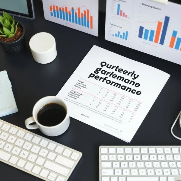 一份专业的 Quarterly Performance Report 放在办公桌上的图片